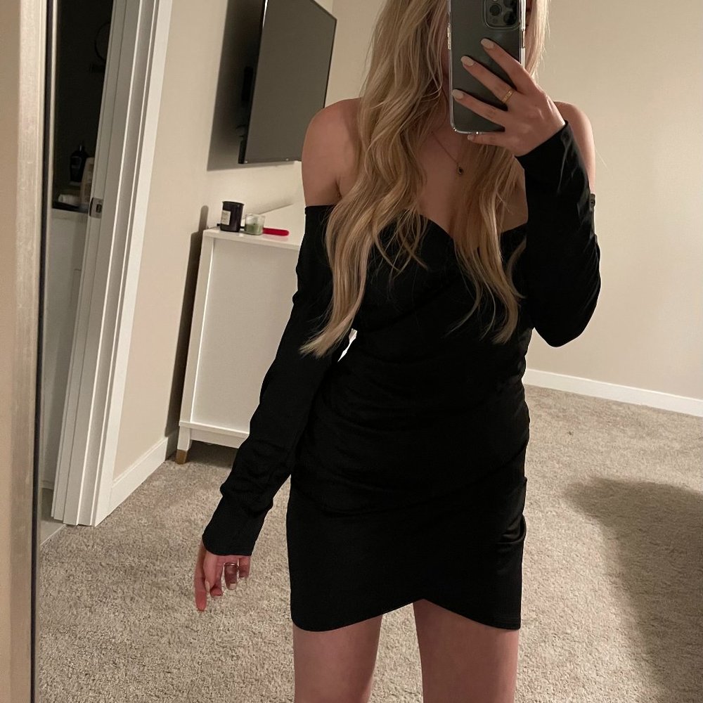 Off the Shoulder Black Wrap Dress